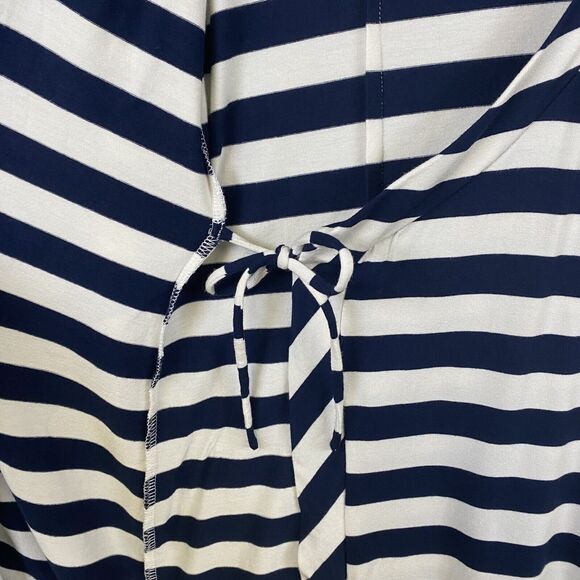 Soft Surroundings Women's Large Navy White Stripe V Neck Side Wrap Dress - Picture 10 of 14